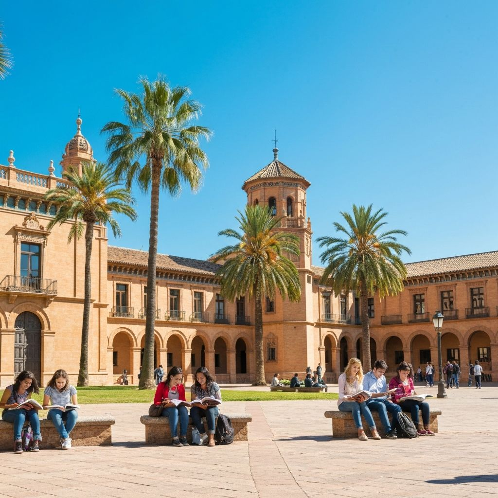 Spanish university campus with palm trees